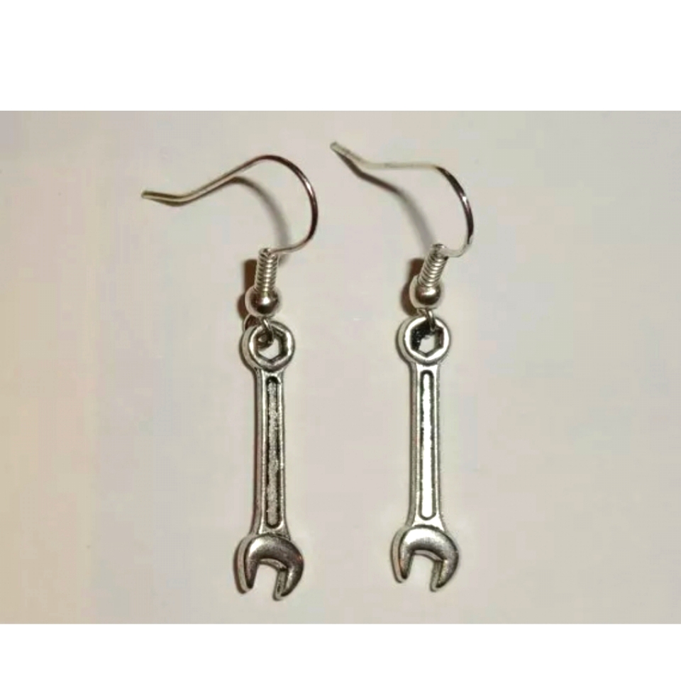 New Wrench Tool Silver Dangle Earrings